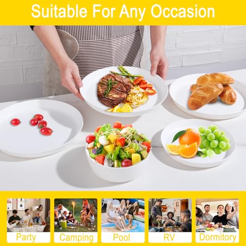 EI 12pcs White Wheat Straw Plates,Wheat Straw Dinnerware Set,Plates and Bowls Sets,Unbreakable Plastic Plate,Plastic Plates Reusable,Dinner Plates Set of 4,Plastic Dishes Set - color: White Wheat Straw Plates and Bowls