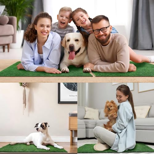 Amylove 6 Pcs Puppy Artificial Grass Pee Pads 14'' x 18" Fake Grass Turf for Dogs Washable Artificial Grass Rug Pet Potty Training Fake Grass Patch Mat with Drainage Hole for Outdoor Indoor Garden Use