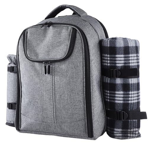 Picnic Backpack for with Cooler Compartment, Includes Fleece Blanket, Detachable Wine Holder & Cutlery Set, All-in-One Portable Insulated Family Picnic Bag Cooler Bag Outdoor Dining Backpack