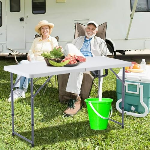 BOOSDEN 4 Foot Folding Table, Portable Rectangle Card Table, Indoor Outdoor Plastic Fold-in-Half Utility Table with Carrying Handle, Adjustable Height Foldable Tables for Picnic,Party,Camping,Office - color: 122 X 60cm Rectangular