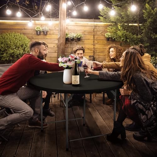Magshion 48" Round Folding Table, 4 Feet Bi-Folding Plastic Commercial Dining Card Table w/Carrying Handle for Outdoor Wedding Party Event Picnic, Black - color: Black, size: 4Ft