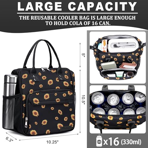 TuErCao Sunflower Lunch Box for Women, Adult Insulated Lunch Bag for Work for Teacher Nurse Mom, Ladies Lunch Tote Bag, Loncheras para Mujer de Trabajo - color: A23: Sunflower, size: Large
