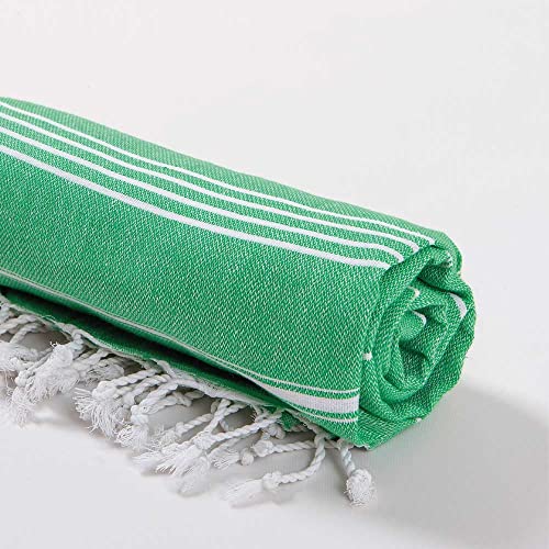 Hencely Turkish Beach Towel 37x68 Oversized, Sand-Free, Quick-Dry, Lightweight - Travel Essential for Pool & Bath - Striped 100% Cotton Bathroom Towels Accessories Gift (Green) - color: Green