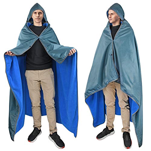 Catalonia Waterproof Stadium Blanket, Windproof Wearable Poncho for Football Sideline & Sports Events for Fans, Portable, Durable Outdoor Blanket for Camping & Tailgating - color: Grey / Blue