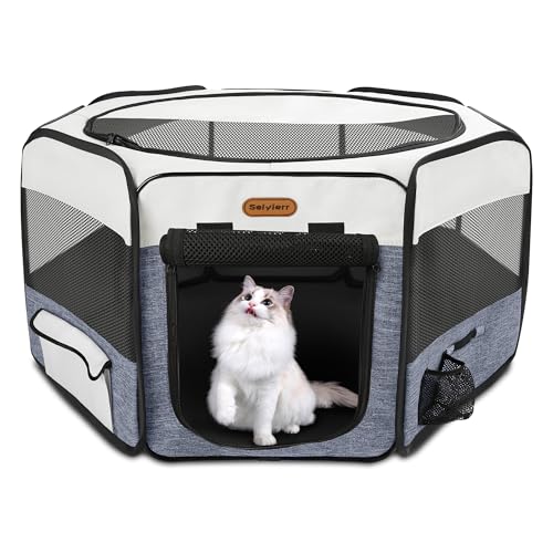 Seiyierr Dog Playpen, Portable Pet Play Pen Foldable Carrying Case, Puppy Pens Outsid for Small Cat Indoor/Outdoor, Removable Mesh Shade Cover - color: Blue, size: Extra Large