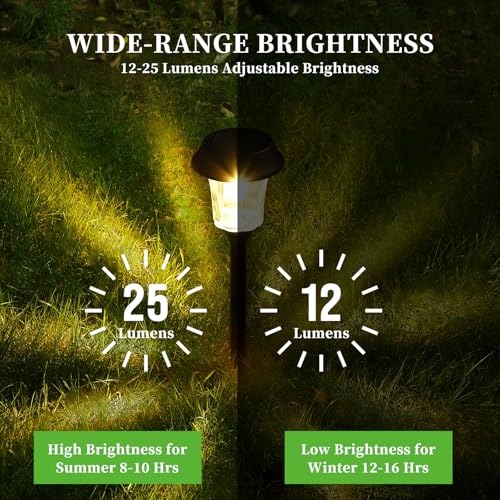 Solar Pathway Lights Outdoor 4 Pack, Stainless Steel & Glass Solar Garden Lights, Auto Dusk to Dawn IP65 Waterproof LED Path Lights for Yard, Lawn, Walkway, Driveway - color: Black