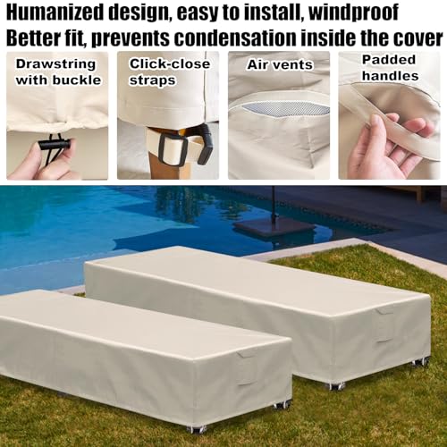 Lounge Chair Covers Outdoor Waterproof Patio Chaise Lounge Cover 600D Weather Resistant Material, UV Protection, Windproof Design 2 Pack 78" x 26" x 12" H, Beige - color: Beige, size: 2 Pack (78"l X 26"w X 12"h)