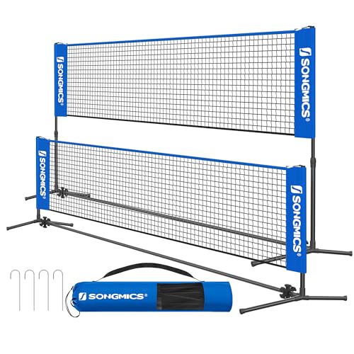 SONGMICS Badminton Net, Height Adjustable Volleyball Net, Pickleball Net for Junior Tennis, Kids, Indoor Outdoor Court, Foldable Nylon Net with Poles 10ft/13ft/16.5ft Wide - color: Blue, size: 10FT