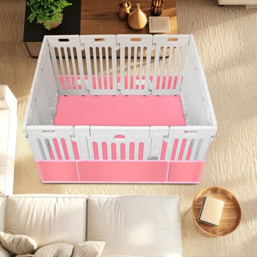 Marsui Dog Playpen Bottom Pad Fits for 36 Inch 4 Panels Pet Exercise Mat Puppy Crate Pad Reusable Washable Pet Training Pee Mat Hoop and Loop Design, Playpen Not Included (Pink,Solid Color) - color: Pink, style: Solid Color