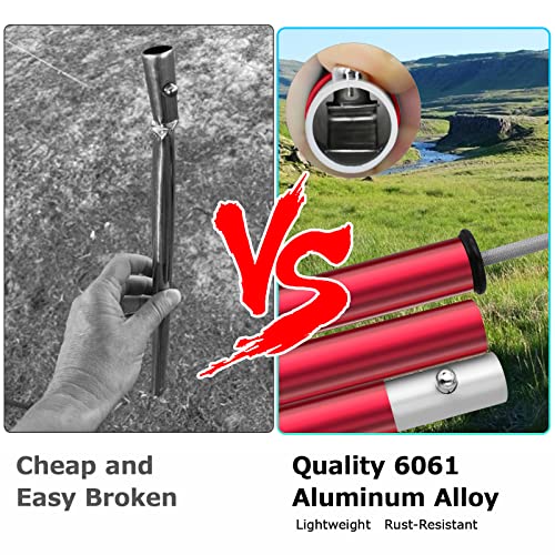 SAN LIKE Aluminum Tent Poles for Tarp - 75inch Adjustable Collapsible Poles for Awnings, Canopy, Rain Fly, Shelter - 2 Sets (5 Sections) - color: Red-5 Sections