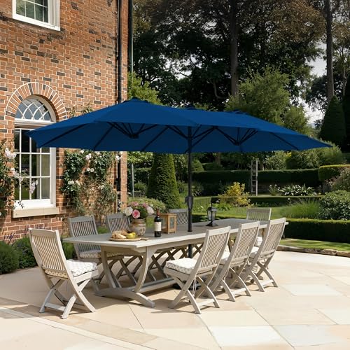 SUPERJARE 13FT Outdoor Umbrella for Patio, Double sided Pool Umbrellas with Fade Resistant Canopy, Large Table Umbrella for Deck, Market, Backyard - Navy Blue(No Base) - color: Navy Blue, size: 13FT