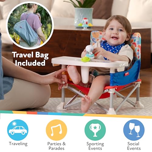 Nuby Pop-Up Booster Seat with Removable Tray - 6+ Months - Portable Booster Seat for Floor Indoor/Outdoor Use - 3-Point Safety Adjustable Straps - Summer Travel Essentials - Black and White - color: Black & White