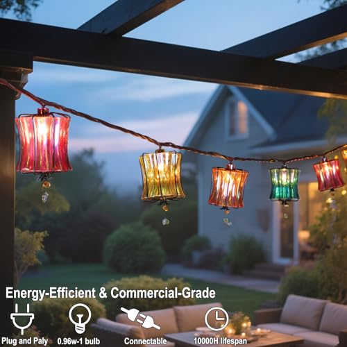 TWINKVILLA Outdoor String Lights Plug in with 10 Incandescent Bulbs, Multicolor Patio Lights Connectable Weatherproof Decorative Lantern String Lights for Gazebo Porch Bedroom Cottagecore Decor - color: Multicolor Prism