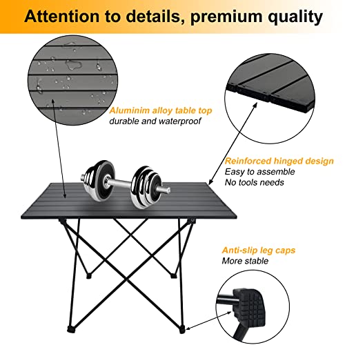 Foldable Camping Side Table, Ultralight Small Beach Table Aluminum, Portable Outdoor Table with Carry Bag and Storage for Picnic, Grill, Hiking, Fishing, Sand, Camping Essentials(L) - color: Black, size: 27‘’ Large
