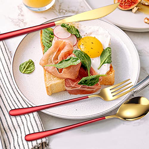 AARAINBOW 6 Pieces 18/8 Stainless Steel Flatware Set Portable Reusable Cutlery Set Travel Utensils Set Including Chopsticks Knife Fork Spoon Straws Cleaning Brush Dishwasher Safe (Red golden) - color: Red golden