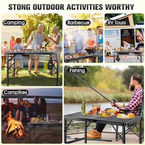 Ciavca Upgraded Folding Grill Table - Metal Portable Camping Table, 2 Height Adjustable Max 22", Lightweight Foldable for Outside BBQ 24"x15.8" - size: 24"x15.8"x22"