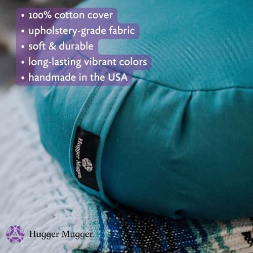Hugger Mugger Zafu Meditation Cushion - Support in Cross-Legged Sitting, Buckwheat Filled, Durable Fabric, Convenient Handle, Handmade in USA - color: Rain