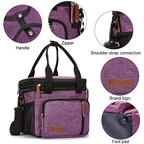 MOV COMPRA Purple Lunch Bag Women, Expandable Insulated Lunch Box for Work, Large Lunch Bag Leakproof Lunch Box Cooler Bag（Purple） - color: Purple