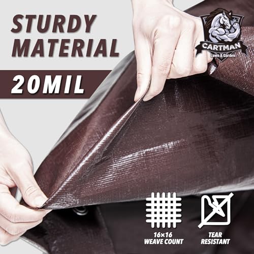 CARTMAN Finished Size 8x10 Feet Extra Thick 20 Mil Brown Ultra Heavy Duty Poly Tarp, Multipurpose Protective Cover, UV Resistant, Waterproof Poly Tarpaulin with Reinforced Edges - color: Brown/Brown 20mil, size: 8'×10'