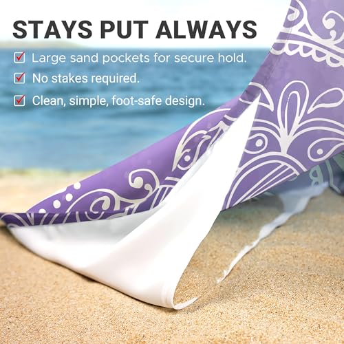 Sunlit Silky Soft Sand Proof Beach Blanket 106"x81" / 85"x72" Sand Proof Mat with Corner Pockets and Mesh Bag for Beach Party, Travel, Camping and Outdoor Music Festival, Mandala - color: Blue Violet, size: 85"x72"