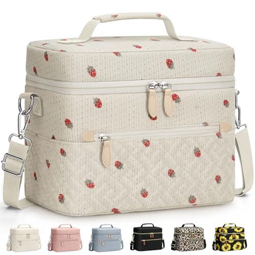 Capolo Lunch Box for Women Men Adults,Insulated Lunch Bag Leakproof Lunch Cooler Box with Removable Strap Cute Lunch Tote Bags Reusable Thermal Lunchbox for Work Picnic(Small,Strawberry) - color: Strawberry, size: Small