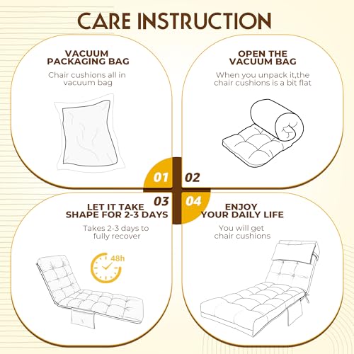 Outdoor Chaise Lounge Chair Cushion, Waterproof Outdoor Chair Cushions for Patio Furniture, 71 x 21 x 4 Inches Replacement Chaise Lounge Cushion with Ties (Cream) - color: Cream