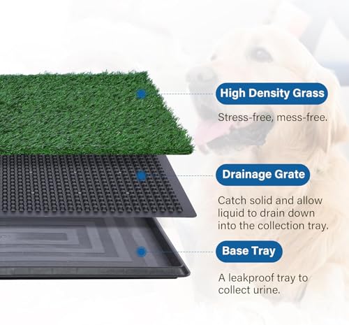 Grass Pad for Dogs Potty - 3 Layered System Dog Litter Box with Washable Pee Pads, Odor Free Dog Turf Potty for Balcony Apartment Indoor Outdoor Use(30x20 in), Pro