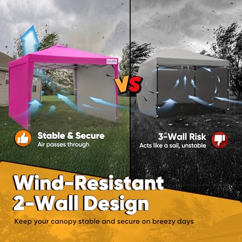 Quictent 10x10 Pop Up Canopy Tent with 2 Sidewalls, Instant Setup Gazebo for 1 Person, Portable & Compact, Waterproof & UV Protection, Ideal for Camping, Beach, Parties, and Outdoor Events - color: Pink, size: 10x10 with 2 Sidewall