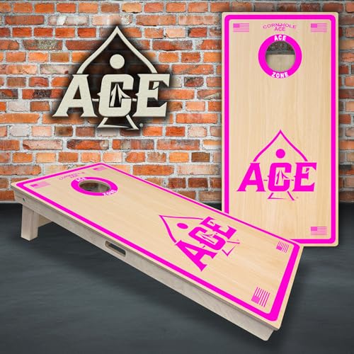 CornholeAce ACE PRO Professional Cornhole Boards - No Bounce! Triple Wide Legs, 3/4" Baltic Birch Plywood, Handles, Regulation Size (4x2ft), Tournament Style, Made in USA - color: Pink