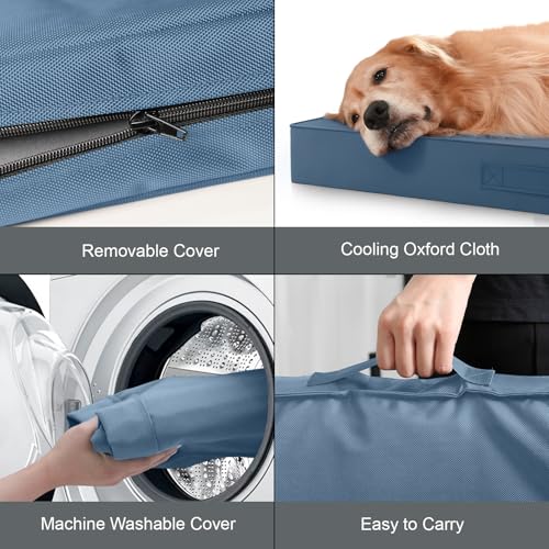Outdoor Dog Bed for Small Dogs, Waterproof Dog Crate Bed for Medium Dogs Cats, Orthopedic Egg Crate Foam Pet Bed with Washable Removable Oxford Cover, Blue - color: Blue, size: 29.0"L x 18.0"W x 3.0"Th
