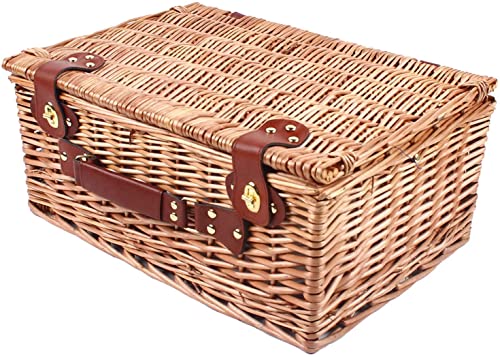 4-Person Picnic Basket Set, Blue&White Outdoor Wicker Picnic Basket with Tableware for Home/Camping
