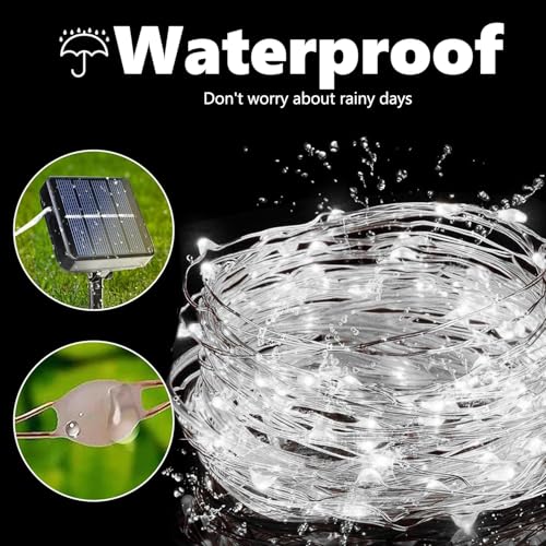 Joomer Solar Fairy Lights, 4-Pack Total 104FT 320LED Solar String Lights Outdoor Waterproof 8 Lighting Modes for Patio Fence Party Garden Yard Home Holiday Tree Outdoor Decoration (White) - color: White, size: 4*80LED