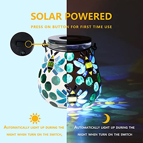 Afirst Mosaic Outdoor Lanterns - Glass Solar Hanging Lights Bee Hollow Out Waterproof Outdoor Decorative for Garden, Patio, Holiday Party Outdoor Decoration - style: Bee
