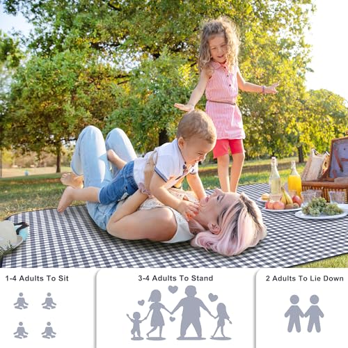 SAMSIER Outdoor Picnic Blankets Waterproof Foldable Sandproof, Large Gingham Cute Picnic Mat Washable Portable for Park Beach Camping Courtyard (Navy Blue, 60"×80") - color: Navy Blue, size: 5' x 6'8" (Rectangular)