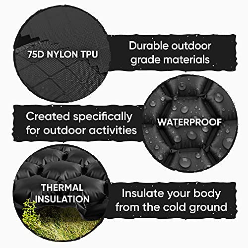 POWERLIX Sleeping Pad – Ultralight Inflatable Sleeping Mat, Ultimate for Camping, Backpacking, Hiking – Airpad, Inflating Bag, Carry Bag, Repair Kit – Compact & Lightweight Air Mattress (Black) - color: Matte Black
