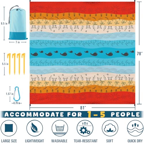 Beach Blanket Waterproof Sandproof Oversized 78''×81'' Suits 1-5 Adults Lightweight Large Picnic Mat Sand-Free Beach Blanket for Travel Camping Hiking Picnic - color: Beach Scene, size: 78''x81''