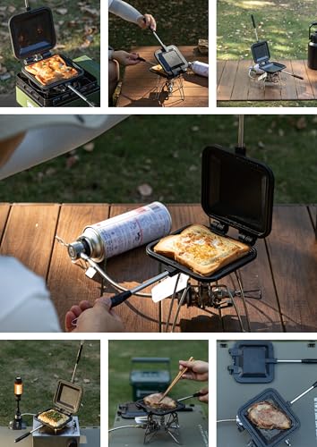 camping moon Sandwich Maker Hot Sand Single Burner Gas Fire Open Fire Compact Aluminum TT-1315 (Black w/bag) - color: Black w/ bag
