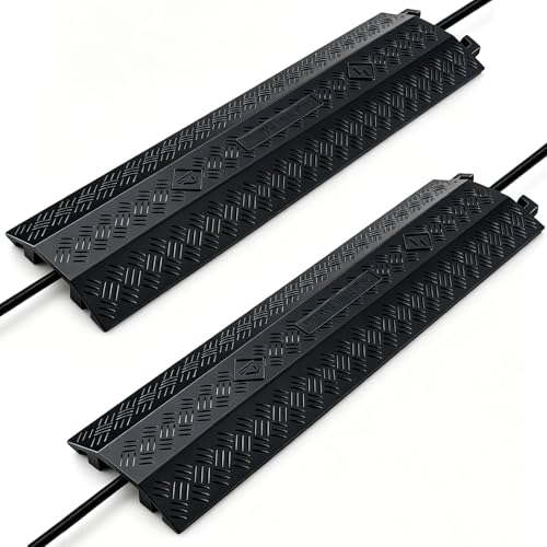 BESEA Heavy Duty Cord Cover 2 Pack 40 Inch Cable Protector Ramp 15000 lbs, Outdoor Floor Wire Cover with 4" Wide Channel, Modular Interlocking Anti Trip Cable Ramp for Driveway Sidewalk Garage(Black) - color: Black, size: Middle