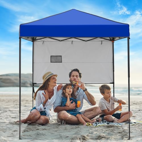 6x4 Pop Up Canopy Tent with Half Wall Panel, Instant Portable Beach Canopy, Outdoor Tent with Carry Bag for Camping, Sports, Tailgating, Events, Blue - color: Blue, size: With Half Wall