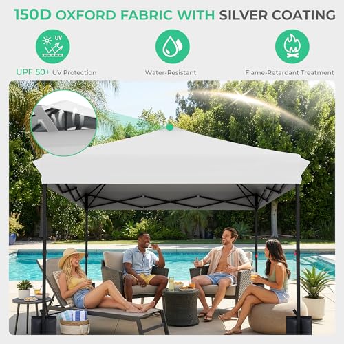 JEAREY 10x10 Pop Up Canopy Tent, Heavy Duty Outdoor Canopy with 1-Push Instant Setup, Commercial Tent with Roller Bag, 4 Sandbags and 8 Stakes, Water-Resistant, White - color: White