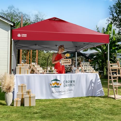CROWN SHADES 12x12 Pop Up Canopy Tent Instant Commercial with 150D Silver Coated Fabric Including 1 Removable Sidewall, 4 Ropes, 8 Stakes, Weight Bags, STO 'N Go Bag, Red - color: Red, size: 12x12FT