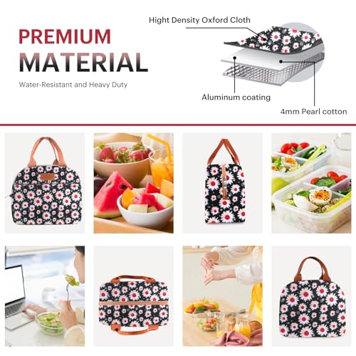 Lunch Bag for Women & Men Adult Insulated Lunch Box, Small Leakproof Cooler Food Lunch Containers Reusable High Capacity Lunch Tote Bags for Work, Travel, Outdoor (Red Flower) - color: Red Flower
