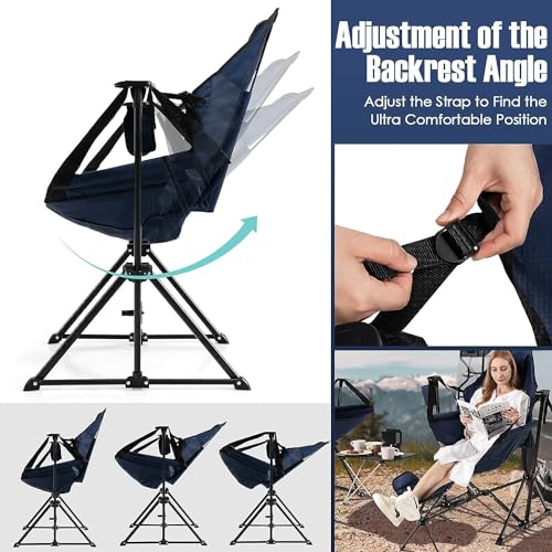 HAPPYGRILL 2-Pack Hammock Camping Chair, Outdoor Folding Swinging Chair with Retractable Footrest, Head Pillow, Carrying Bag Included, Portable Lightweight Rocking Chair for Camping Fishing Picnic - color: Navy 2 Pack