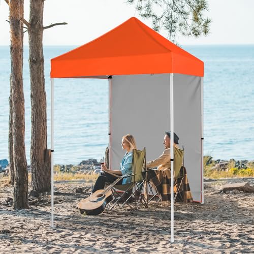 EAGLE PEAK Pop up Canopy 5x5, Outdoor Portable Canopy Tent with One Removable Sunwall, Carry Bag Included, Orange - color: Orange