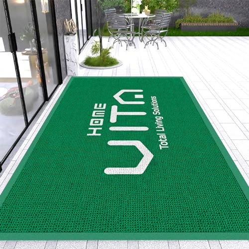 Custom Floor Mat with Any Logo Size Color Shape Pattern Entryway Area Rug Welcome Doormat Non-Slip for Business Indoor/Outdoor Washable Entrance Mat Durable Wear Resistance - color: Green, size: 3'x2'/90x60cm