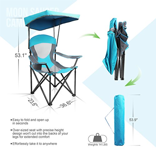 ALPHA CAMP Heavy Duty Canopy Camping Chair, 350 lbs Capacity Oversized Folding Chair with Adjustable Sunshade, Portable Sunshade Chair with Cup Holder for Beach, Fishing, Outdoor - color: Enamel Blue