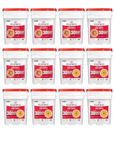 ReadyWise 6 Month Emergency Food Supply - 1,788 Servings, 12 Buckets Freeze Dried Protein Meals, Disaster Survival Food Storage, Ready to Eat, Camping Essentials, up to 25 Year Shelf Life - size: 6 Months