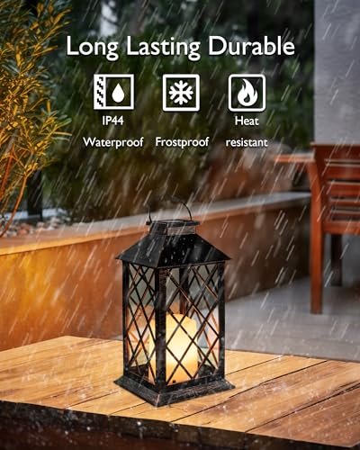 Homemory Solar Lanterns Outdoor Waterproof Hanging with Flickering Flameless Candles, 2 Pack 13'' Garden Outdoor Lantern Decorative for Patio Front Porch Backyard Balcony Cabin Outside(Antique Copper) - style: Copper