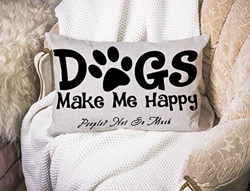 Smooffly Dogs Make Me Happy People Not So Much Funny Letter Black Waist Lumbar Cotton Linen Throw Pillow case Cushion Cover for Sofa Home Decorative Oblong 12x20 Inches - color: Swn09