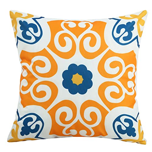 Outdoor Waterproof Throw Pillow Covers Set of 4 Floral Printed and Boho Farmhouse Outdoor Pillow Covers for Patio Funiture Garden 18x18 Inch Yellow - color: Yellow, size: 18" x 18" (Pack of 4)